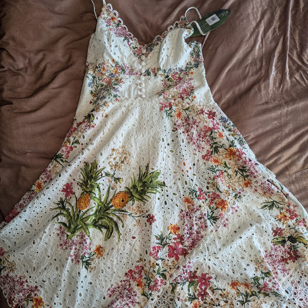 NWT FARM Rio Delicate Forest Scarves Floral Midi Dress